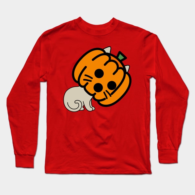 Surprised Pumpkin Mask Cat Long Sleeve T-Shirt by GlanceCat